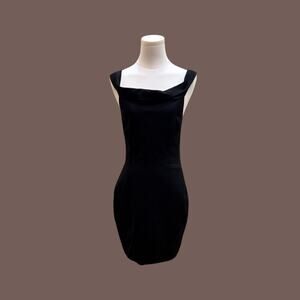 Halston Heritage Mini Dress | Black Cowl Neck | Size 8 | Vintage